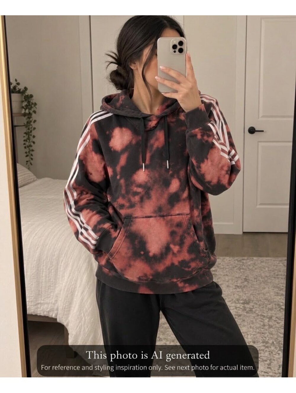 Adidas Tie-Dye Black and Red Hoodie with White Stripes